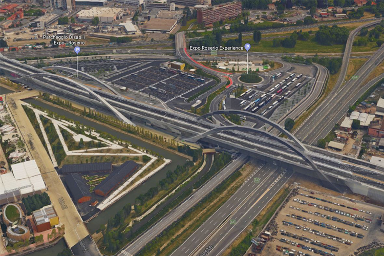 View of the arch structures in Milan (Google Maps).